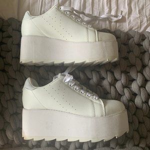 Doll Kill White Super Platform Sneakers